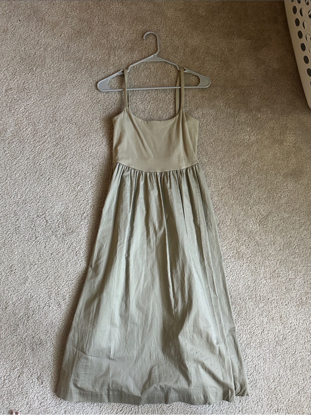 Old Navy Olive Midi Dress with Spaghetti Straps